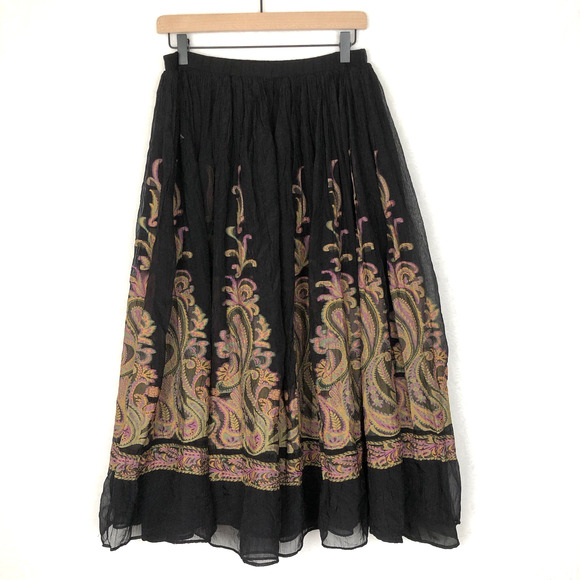 COLDWATER CREEK Midi Skirt Sz S‎ Black Sheer Layered Paisley Whimsigoth Vamp EUC - Picture 2 of 9